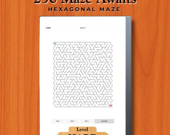 250 trudnych labiryntów sześciokątnych do gry reMarkable 2 | Trudne łamigłówki labiryntowe w formacie PDF