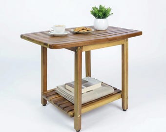 Mesa auxiliar de exterior de madera de acacia de 61 cm: mesa para patio y balcón, mesa auxiliar para piscina y mesa auxiliar para interior y exterior.