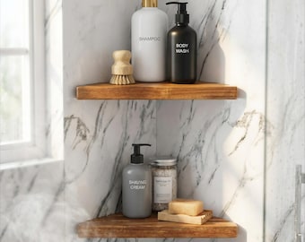 Acacia 2,3,4 Tiers Corner Shower Shelf, Triangular Corner Shelf Wooden Bathroom Shelf for Tiled Wall, No Drilling Required