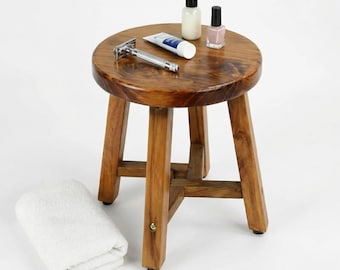 Taburete de ducha de madera de pino: banco de baño de esquina, reposapiés de spa, soporte para plantas