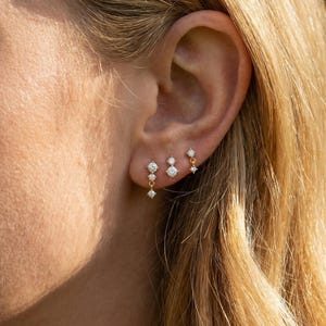 18K Gold Filled Earring Set, Dainty CZ Stud Earrings Set, Minimalist Ear Stack Earrings, Gift for Her