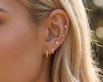 18K Gold Filled Earring Set, CZ Stud and Hoop Earrings, Dainty Ear Stack Set, Minimalist Cartilage Earrings