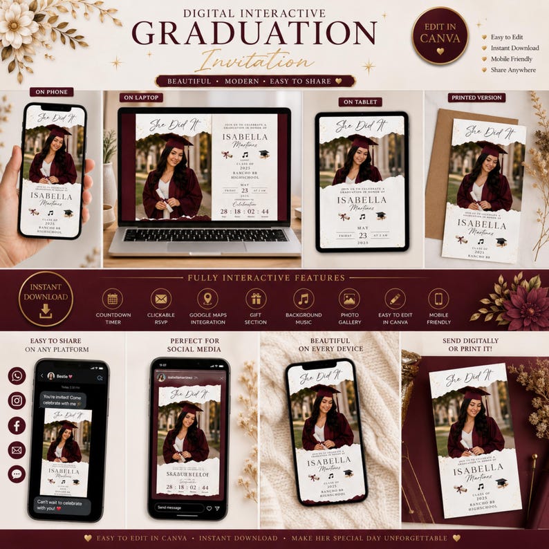 Graduation Party Invitation Template | Digital Interactive Graduation ...