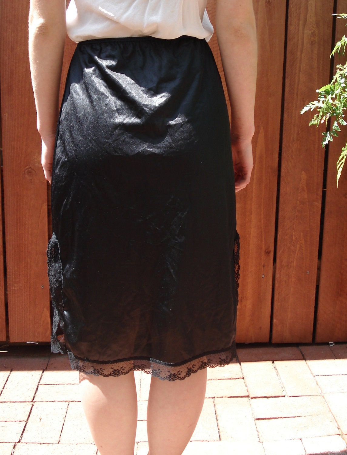Vintage Black Satin Half Slip / Skirt w LACE Hemline / Slit Etsy