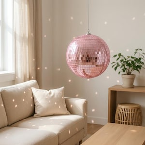 Pink Disco Ball with Real Glass Mirror Tiles, Hand-Tiled Mirror Sphere, Retro Home Decor, Aesthetic Room Accent, Funky Disco Ball Decoration