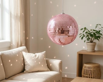 Pink Disco Ball with Real Glass Mirror Tiles, Hand-Tiled Mirror Sphere, Retro Home Decor, Aesthetic Room Accent, Funky Disco Ball Decoration
