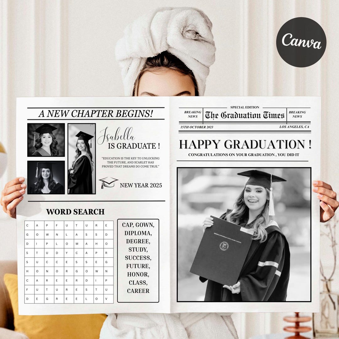 Graduation Newspaper Template, Editable DIY Program Template With Photo ...