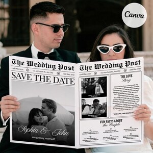 Personalized Wedding Save the Date Newspaper, Custom Vintage Announcement Newspaper, Elegant Couples Keepsake Design, Digital Download