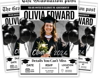 Periódico de graduación personalizado 2026: periódico impreso y enviado de gran formato para fotografía, anuncio de graduación personalizado y envoltura para ramo de flores.