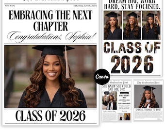 Periódico de graduación 2026, impreso a medida con envoltura de ramo de flores, periódico grande para fotografía, anuncio de graduación personalizado.