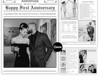 Plantilla grande de periódico de aniversario, anuncio de aniversario, diseño de Canva, periódico de aniversario personalizado editable, descarga digital