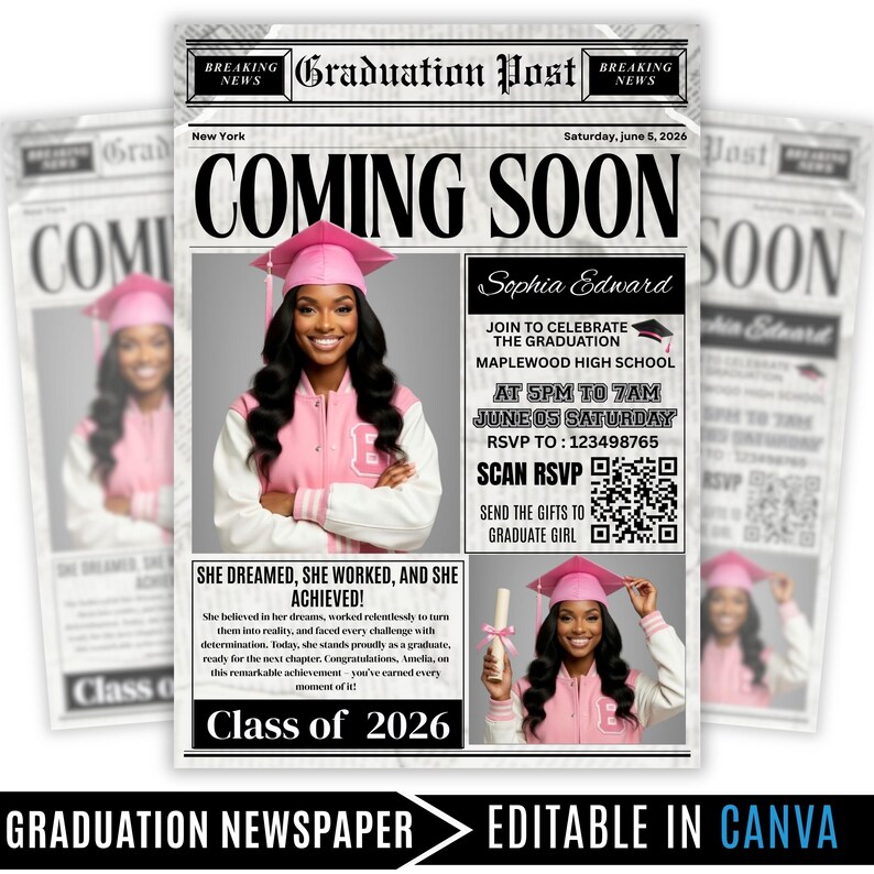 Graduation Announcement Newspaper, Class of 2026, Senior Celebration ...
