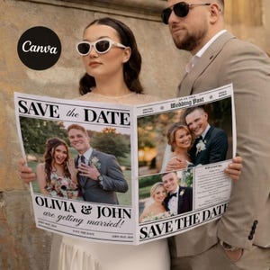 Customized Wedding Newspaper Template, Engagement Save the Date Announcement, Editable Printable Wedding Design, Instant Download
