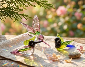 Handblown Glass Hummingbird Figurine, Light Catching Window Shelf Decor for Her, Housewarming Present for Friend, Mothers Day Gift for Mom