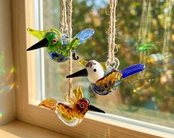 Whimsical Blown Glass Hummingbird Suncatcher, Window Hanging Decor for Bird Lovers, Mother's Day Gift, Garden & Sunroom Accent, Housewarming