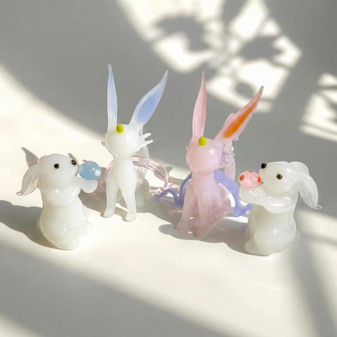 Handblown Glass Bunny Figurine for Easter, Miniature Rabbit With ...