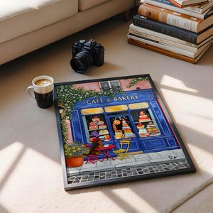Paris Cafe Art Print: Blue Storefront, Dog & Pastries image 6