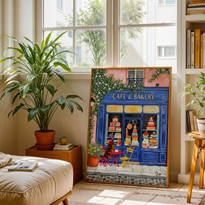 Paris Cafe Art Print: Blue Storefront, Dog & Pastries image 7