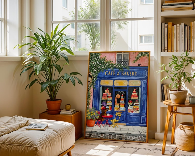 Paris Cafe Art Print: Blue Storefront, Dog & Pastries image 7