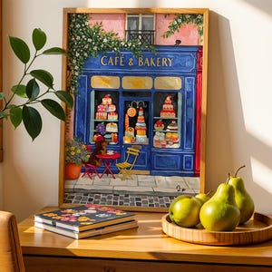 Paris Cafe Art Print: Blue Storefront, Dog & Pastries image 10