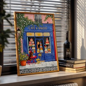 Paris Cafe Art Print: Blue Storefront, Dog & Pastries image 13