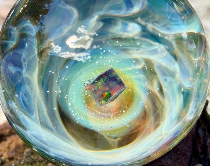 Featured listing image: Gold and Silver fume Nebula/Vortex Marble w/square opal