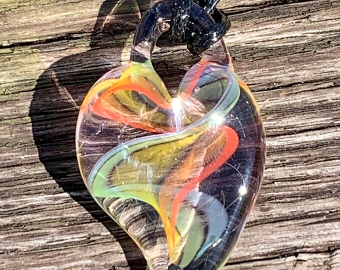 Rainbow ribbon cane heart pendant