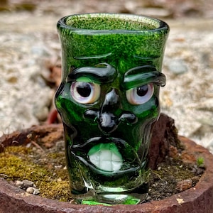 Experimental Green Face Shot Glass