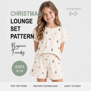 Kids Christmas Pyjama Sewing Pattern PDF Sizes 8–14, Children’s Loungewear Set, Beginner Sewing