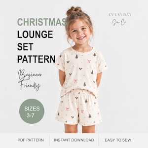 Kids Christmas Pyjama Sewing Pattern PDF Sizes 3–7, Children’s Loungewear Set, Beginner Sewing