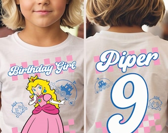 Personalized Princess Peach Birthday Shirt, Retro Mario Trip, Family Matching