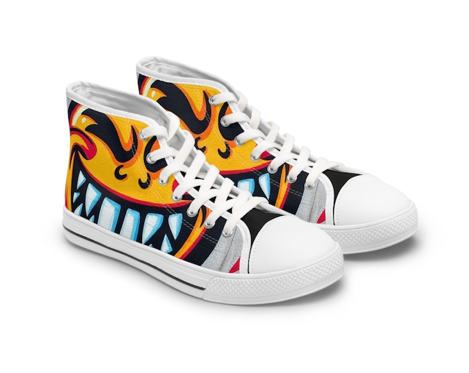 Evil Smile Graffiti Emoji Women's High Top Sneakers | Bold Streetwear Art Print