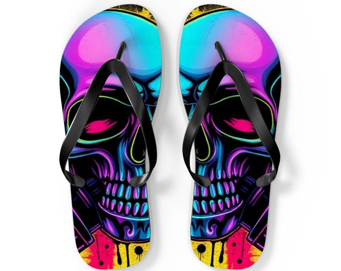 Neon Skull Flip Flops | Colorful Gothic Beach Sandals