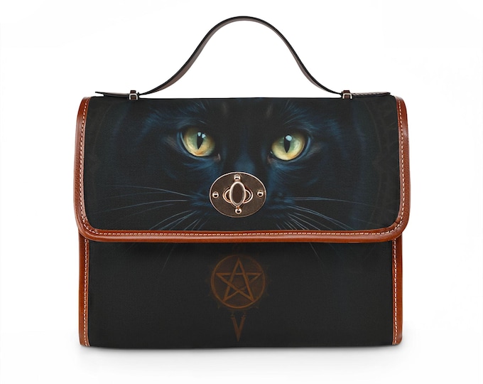 Black Cat Waterproof Canvas Bag | Gothic Pentagram Satchel