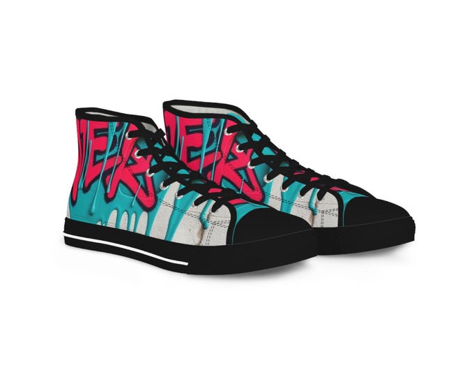 Teal Pink Street Graffiti Men's High Top Sneakers | Urban Skate Style