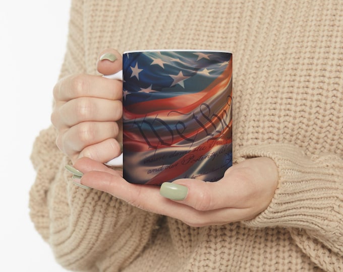 American Flag with Constitution Mug | Patriotic USA Stars & Stripes Ceramic