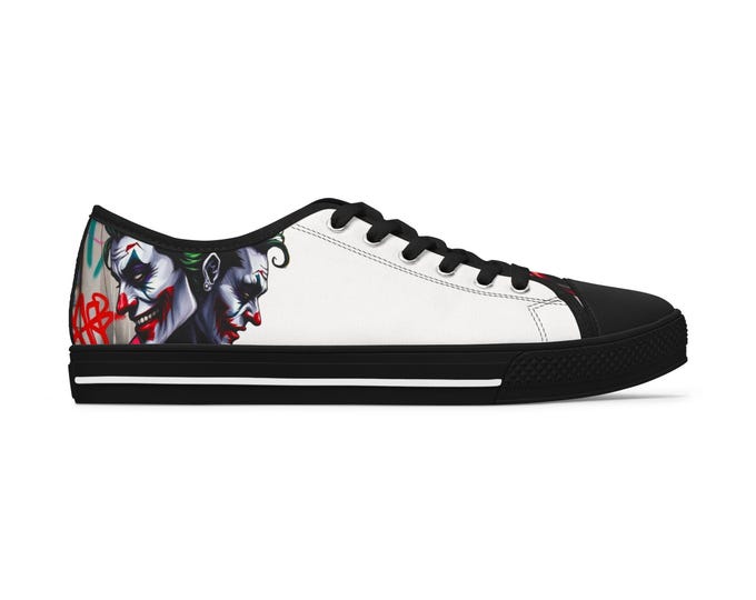 Joker Clown Face Women's Low Top Sneakers | Clown Skull Street Art Shoes