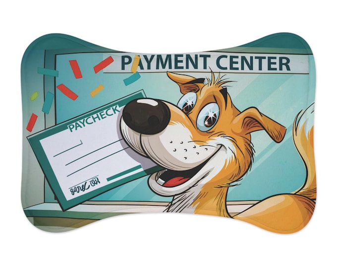 Happy Cartoon Dog with Check Pet Feeding Mat | Non-Slip Bowl Placemat