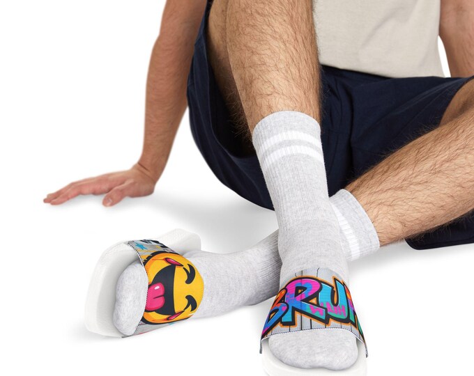 Graffiti Emoji Slide Sandals | Removable-Strap Slides