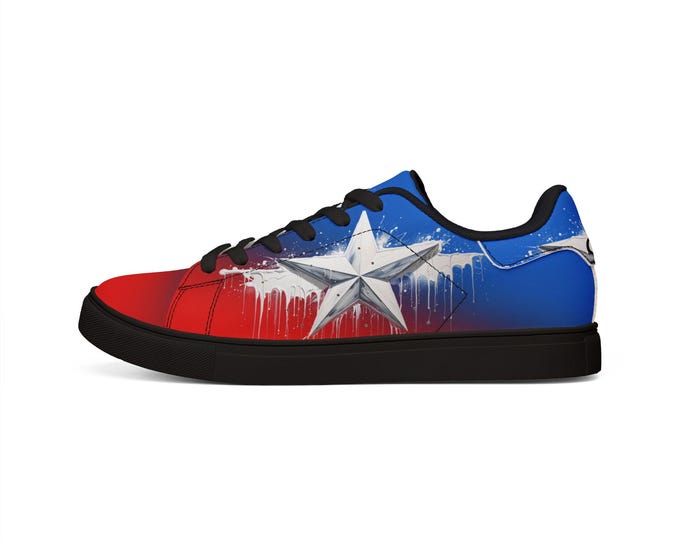 Faded Red Blue Silver Star Sneakers | Mens Leather Low-Top Sneakers