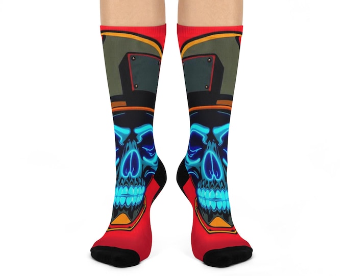 Neon Skull Crew Socks | Cushioned Biker Helmet Design