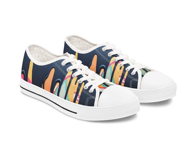 Paint Drip Pattern Women's Low Top Sneakers | Neon Paint Splash Design
