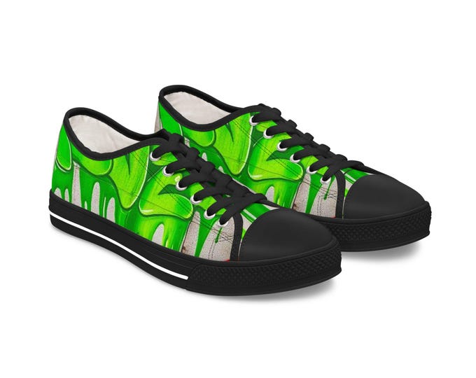 Green Paint Drip Women's Low Top Sneakers | Neon Slime Design