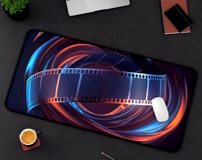 Cinematic Film Reel Swirl Desk Mat | Movie Theme Desk Pad