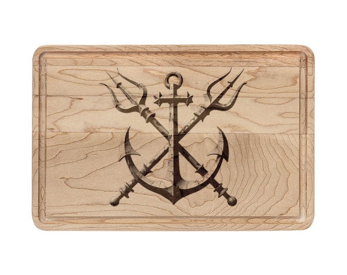 Crossed Anchor and Tridents Wooden Cutting Board | Engraved