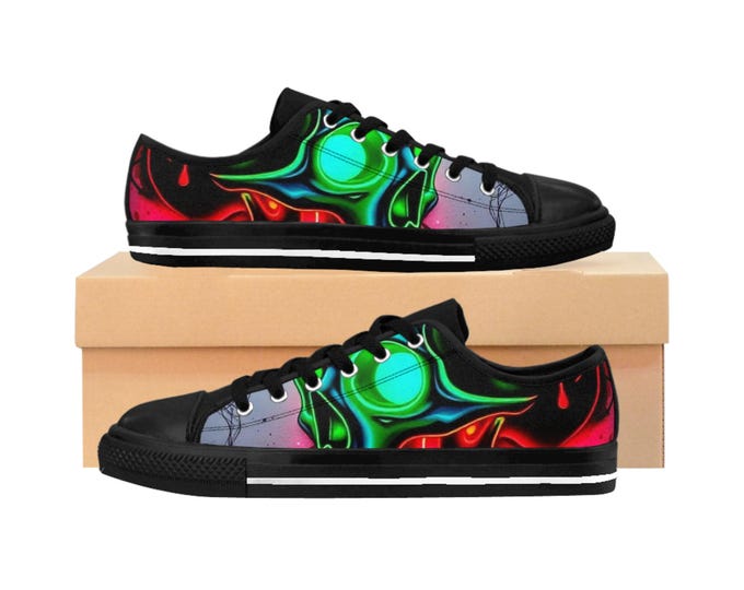 Neon Green Skull Abstract Women's Sneakers | Colorful Electric Pattern