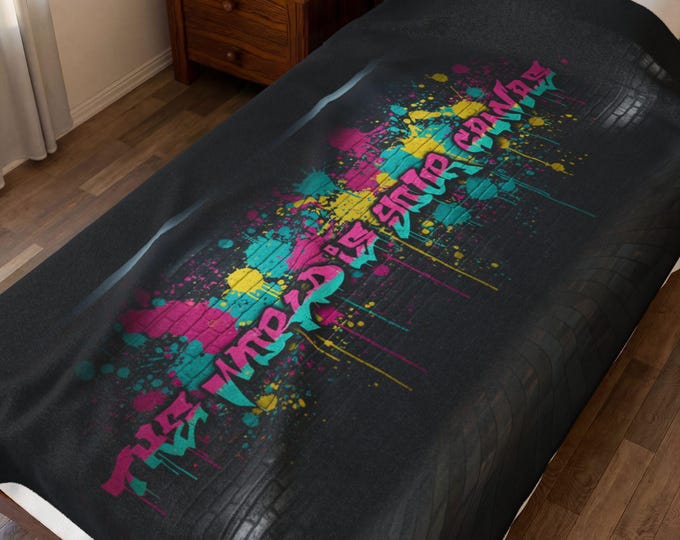 Neon Graffiti The World Is Your Canvas Art Blanket | Urban Spray Paint Alley Mural