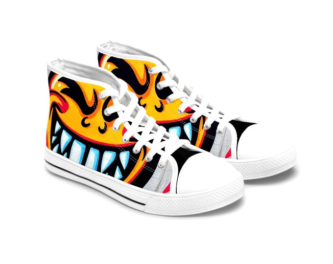 Evil Smile Graffiti Emoji Women's High Top Sneakers | Bold Streetwear Art Print