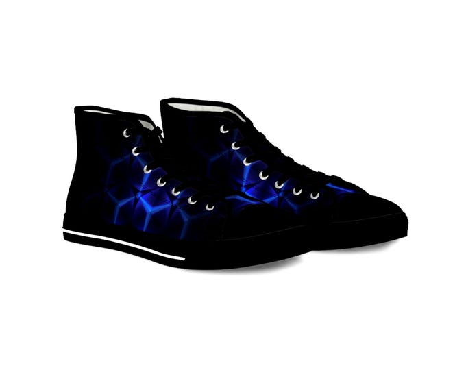 Blue Hexagon Circuit High Top Sneakers | Futuristic Geometric Shoes