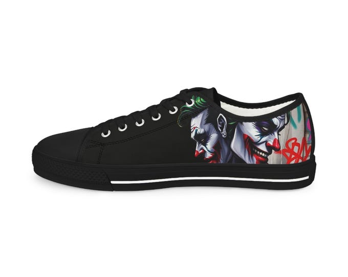 Joker Clown Face Men's Low Top Sneakers | Black Graphic Skate Shoes